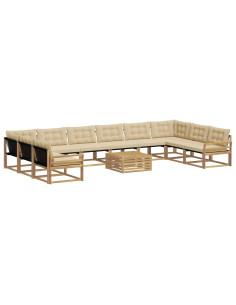 Set di divani da esterno con cuscino 11 pcs Bianco e Beige 2