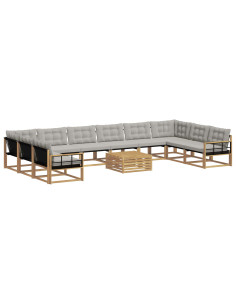 Set di divani da esterno 11 pcs Bianco e Grigio Chiaro 2