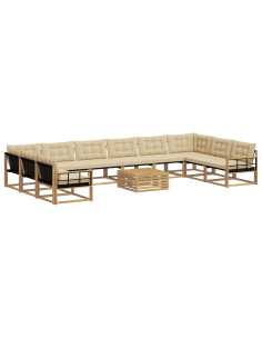 Set di divani da esterno con cuscino 11 pcs Bianco e Beige 2