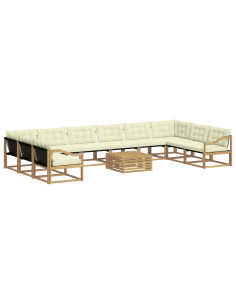 Set di divani da esterno con cuscino 11 pcs Bianco e Crema 2