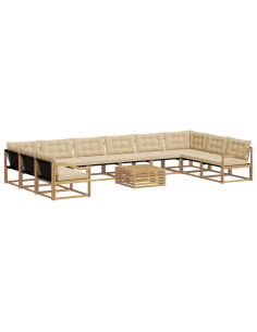 Set di divani da esterno con cuscino 11 pcs Bianco e Beige 2