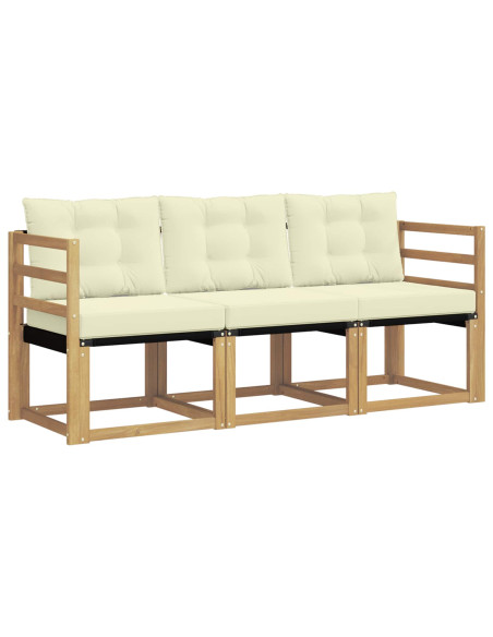 Set di divani da esterno con cuscino 3 pcs Bianco e Crema