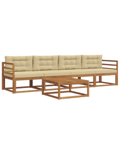 Set di divani da esterno con cuscino 5 pcs Naturale e Beige 2