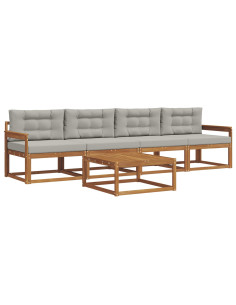 Set di divani da esterno 5 pcs Grigio Naturale e Chiaro 2