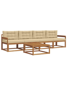 Set di divani da esterno con cuscino 5 pcs Naturale e Beige 2