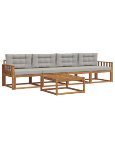 Set di divani da esterno 5 pcs Grigio Naturale e Chiaro 2