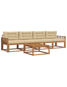Set di divani da esterno con cuscino 5 pcs Naturale e Beige 2