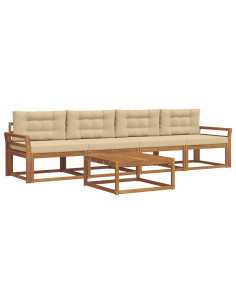 Set di divani da esterno con cuscino 5 pcs Naturale e Beige 2