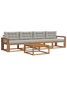 Set di divani da esterno 5 pcs Grigio Naturale e Chiaro 2