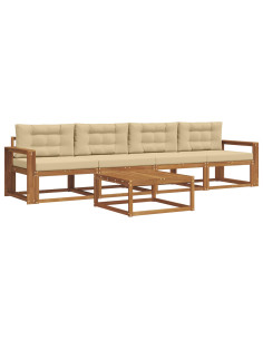 Set di divani da esterno con cuscino 5 pcs Naturale e Beige 2