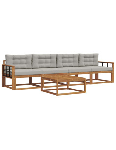 Set di divani da esterno 5 pcs Grigio Naturale e Chiaro 2