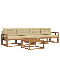 Set di divani da esterno con cuscino 5 pcs Naturale e Beige 2