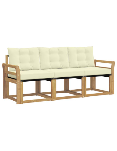 Set di divani da esterno con cuscino 3 pcs Bianco e Crema