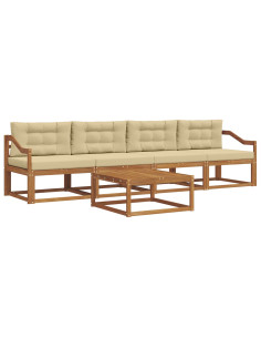 Set di divani da esterno con cuscino 5 pcs Naturale e Beige 2