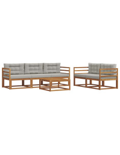 Set di divani da esterno 6 pcs Grigio Naturale e Chiaro 2