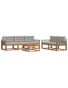 Set di divani da esterno 6 pcs Grigio Naturale e Chiaro 2