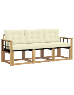 Set di divani da esterno con cuscino 3 pcs Bianco e Crema 2