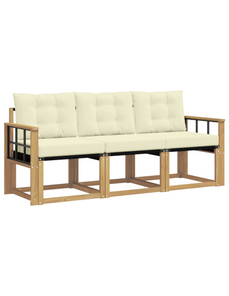 Set di divani da esterno con cuscino 3 pcs Bianco e Crema