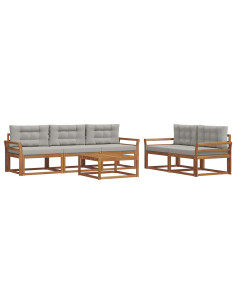 Set di divani da esterno 6 pcs Grigio Naturale e Chiaro 2