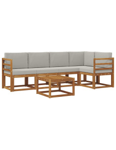 Set di divani da esterno 6 pcs Grigio Naturale e Chiaro 2
