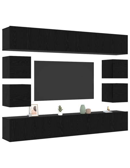 Set mobile TV Montaggio a parete Rovere Nero Legno multistrato