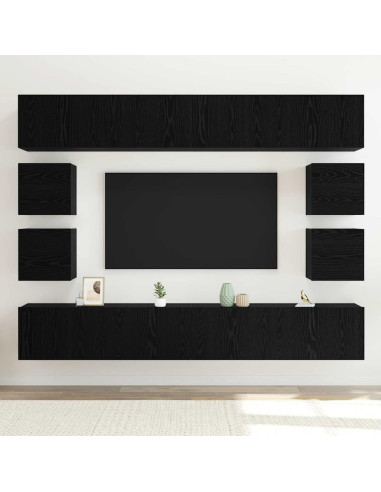 Set mobile TV Montaggio a parete Rovere Nero Legno multistrato