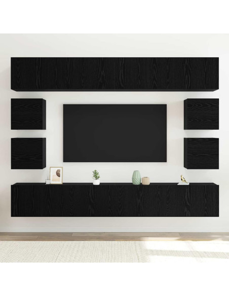 Set mobile TV Montaggio a parete Rovere Nero Legno multistrato