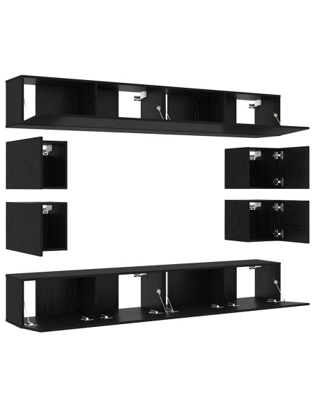 Set mobile TV Montaggio a parete Rovere Nero Legno multistrato