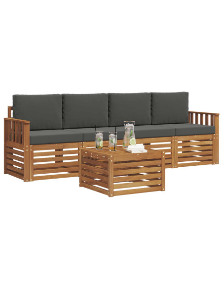 Set divani Naturale e Antracite Legno di Acacia Massello