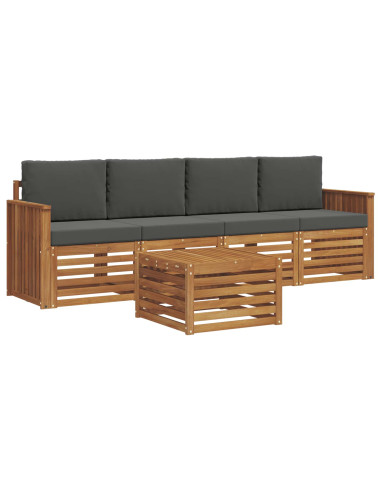 Set divani Naturale e Antracite Legno di Acacia Massello