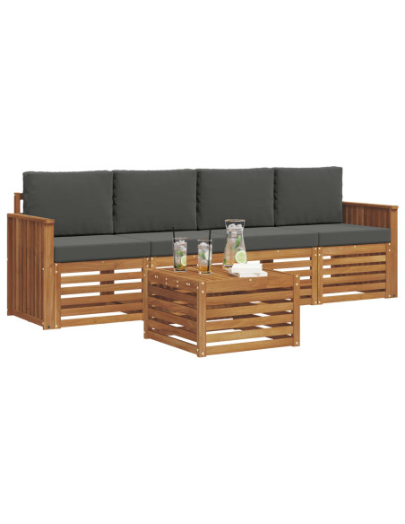 Set divani Naturale e Antracite Legno di Acacia Massello