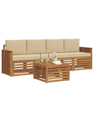 Set divani Naturale e Beige Legno di Acacia Massello