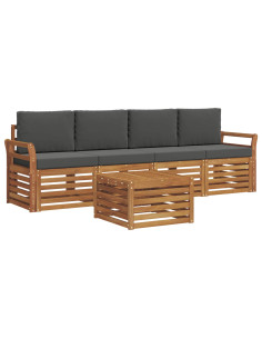 Set divani 5 pcs Naturale e Antracite Legno di Acacia Massello 2