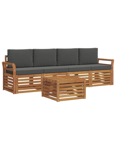 Set divani 5 pcs Naturale e Antracite Legno di Acacia Massello