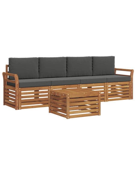 Set divani 5 pcs Naturale e Antracite Legno di Acacia Massello