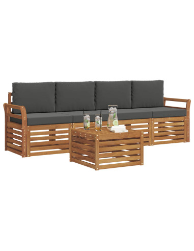 Set divani 5 pcs Naturale e Antracite Legno di Acacia Massello