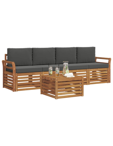 Set divani 5 pcs Naturale e Antracite Legno di Acacia Massello