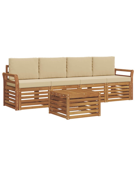 Set divani 5 pcs Naturale e Beige Legno di Acacia Massello