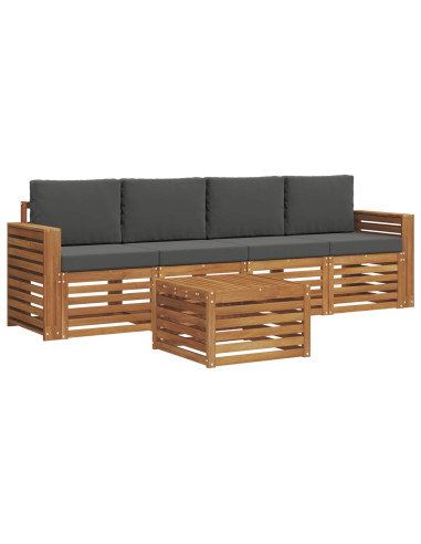 Set divani Naturale e Antracite Legno di Acacia Massello