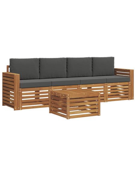 Set divani Naturale e Antracite Legno di Acacia Massello