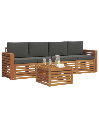 Set divani Naturale e Antracite Legno di Acacia Massello