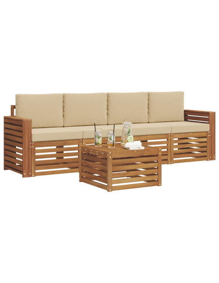 Set divani Naturale e Beige Legno di Acacia Massello