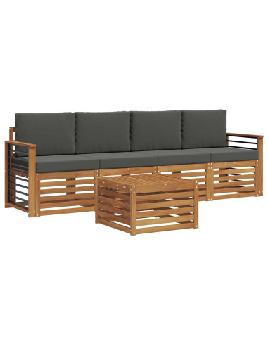 Set divani Naturale e Antracite Legno di Acacia Massello