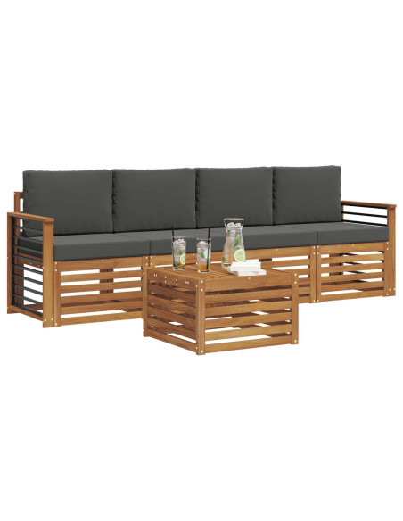 Set divani Naturale e Antracite Legno di Acacia Massello