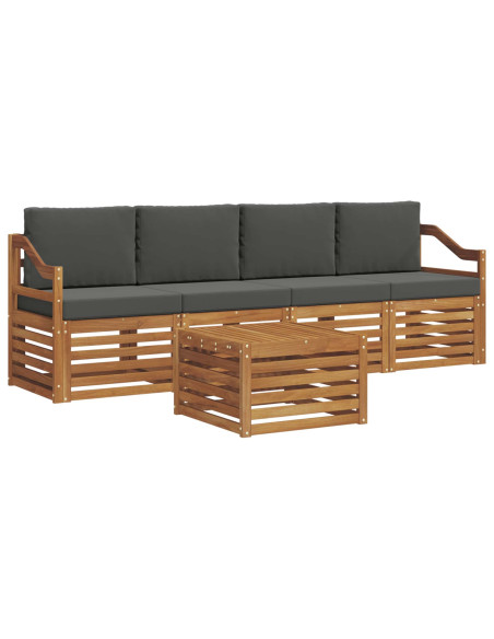 Set divani Naturale e Antracite Legno di Acacia Massello
