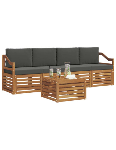 Set divani Naturale e Antracite Legno di Acacia Massello