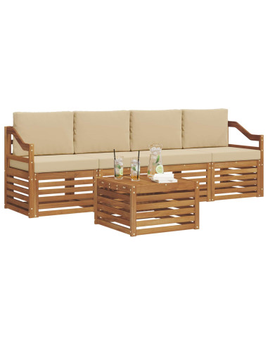 Set divani Naturale e Beige Legno di Acacia Massello