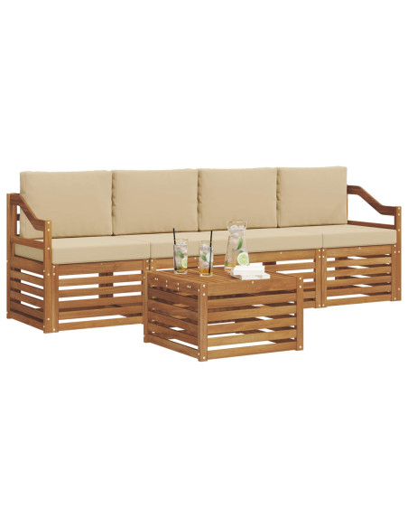 Set divani Naturale e Beige Legno di Acacia Massello