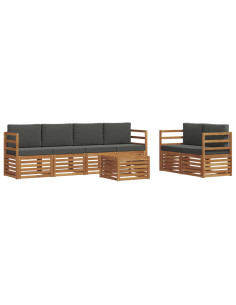 Set di divani da esterno con cuscino 7 pcs Naturale e Antracite 2