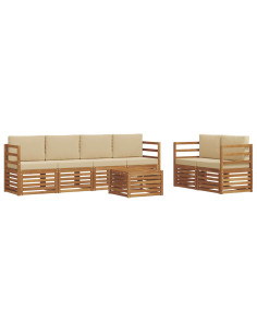 Set di divani da esterno con cuscino 7 pcs Naturale e Beige 2